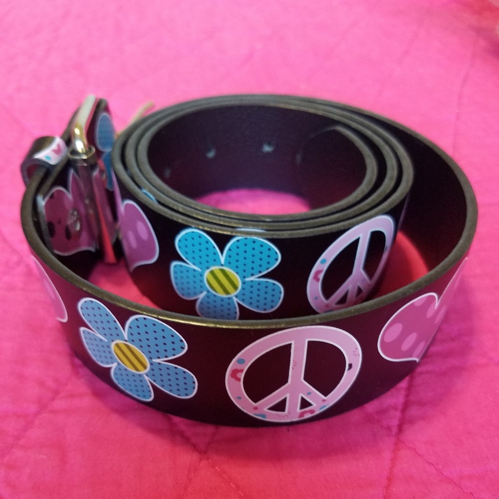 Leather peace love leather belt